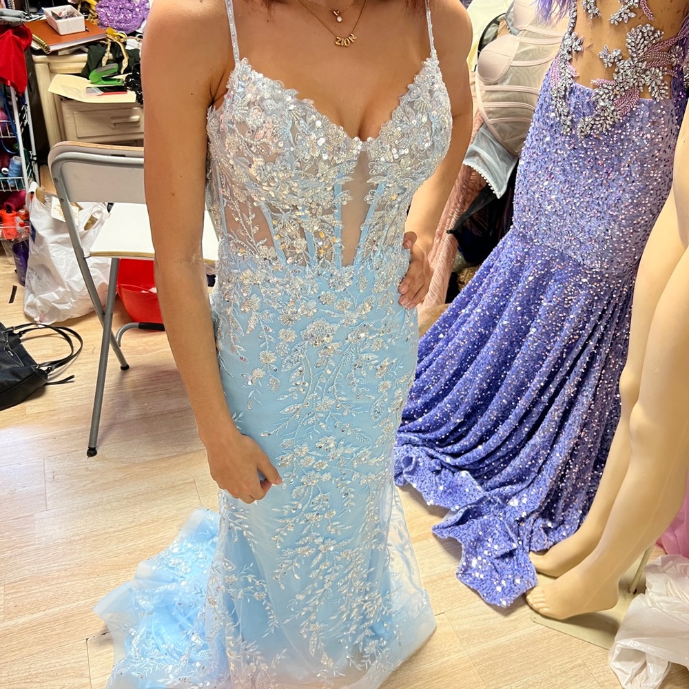 Elegant Light Blue Floral Gown SHERRY HILL Prom